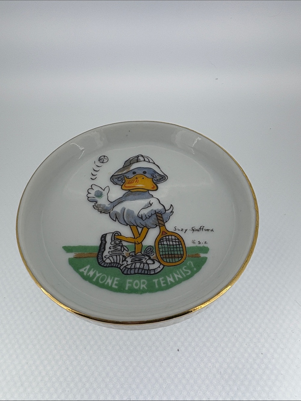Suzy Stafford White Duck Tennis, Set of 3, Decorative Coaster with Gold Trim